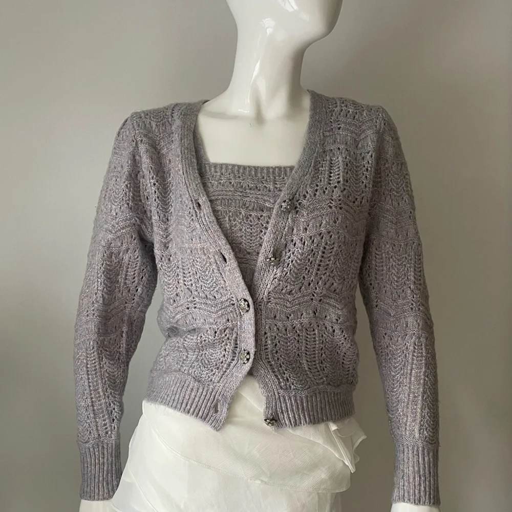 Heartloom Grey Lavender Knit 2-Piece Set sweater cardigan Size Small co ord - Picture 3 of 11